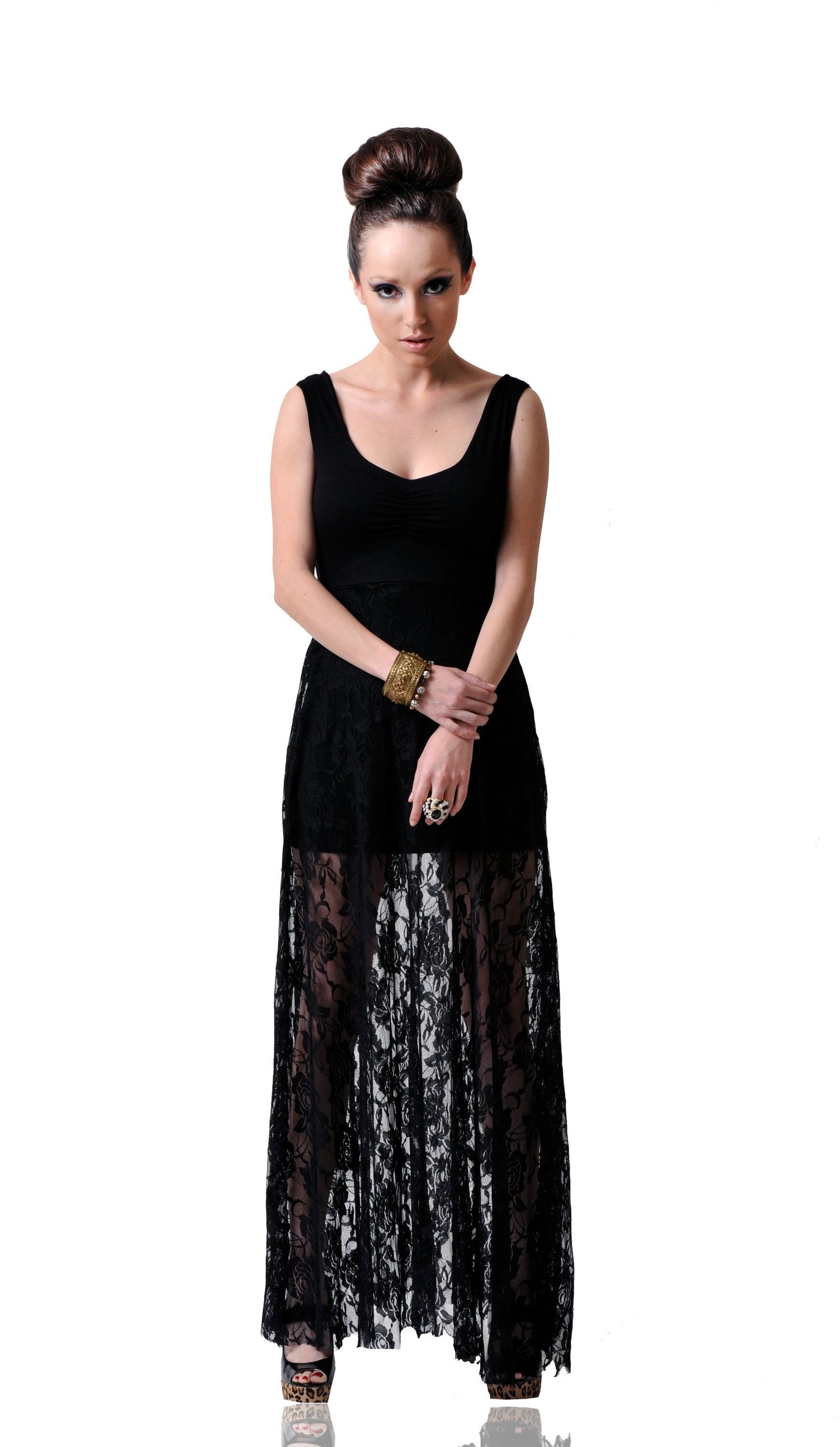 Lace Maxi Dress with Tank Top: Cinched Bust, Handmade in USA