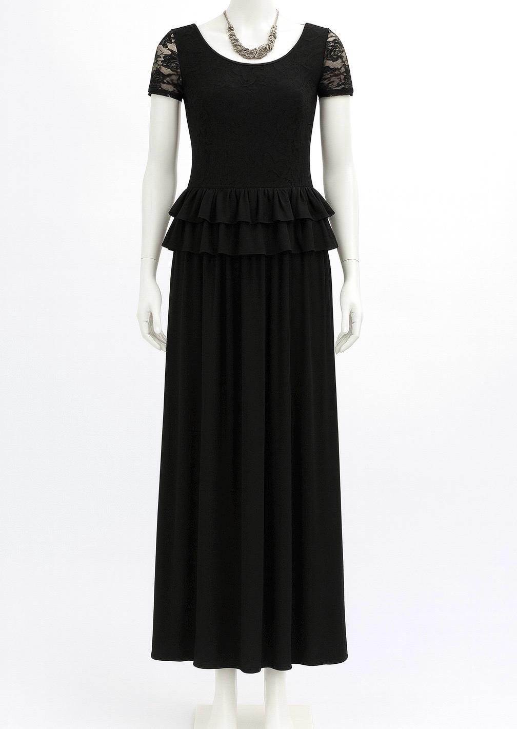 Agnes Black Maxi Dress with Peplum Ruffles-Size S