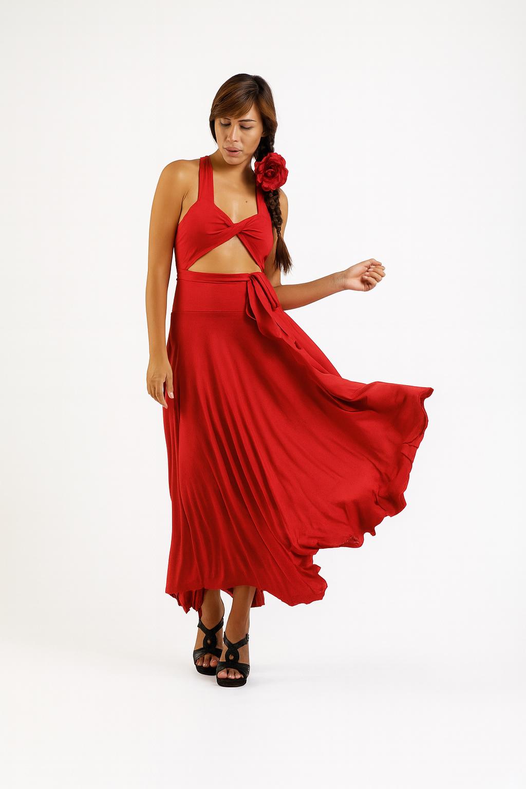 Twisted Bust Red Maxi Dress: Multi-Way USA Made Gown