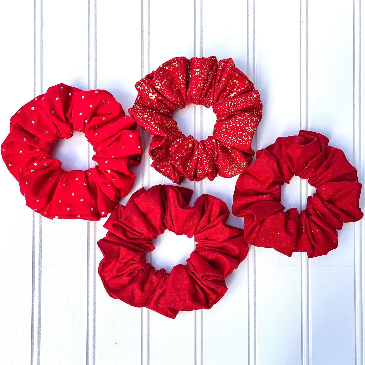 Festive Red & Gold Scrunchie Set: Holiday Hair Accessories