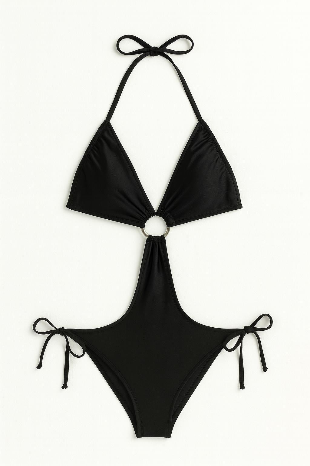 Tease Monokini One Piece Swimsuit with Ring Detail and Adjustable Tie Sides – Sexy Cut Out Bathing Suit