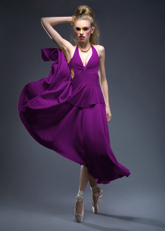 Halter Cinched Bust Midi Dress: Retro Fit & Flare, Handmade in USA