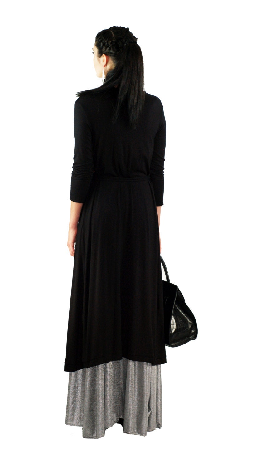 Belted Duster Cardigan: Jersey Spandex Long Sleeve Duster - Handmade USA