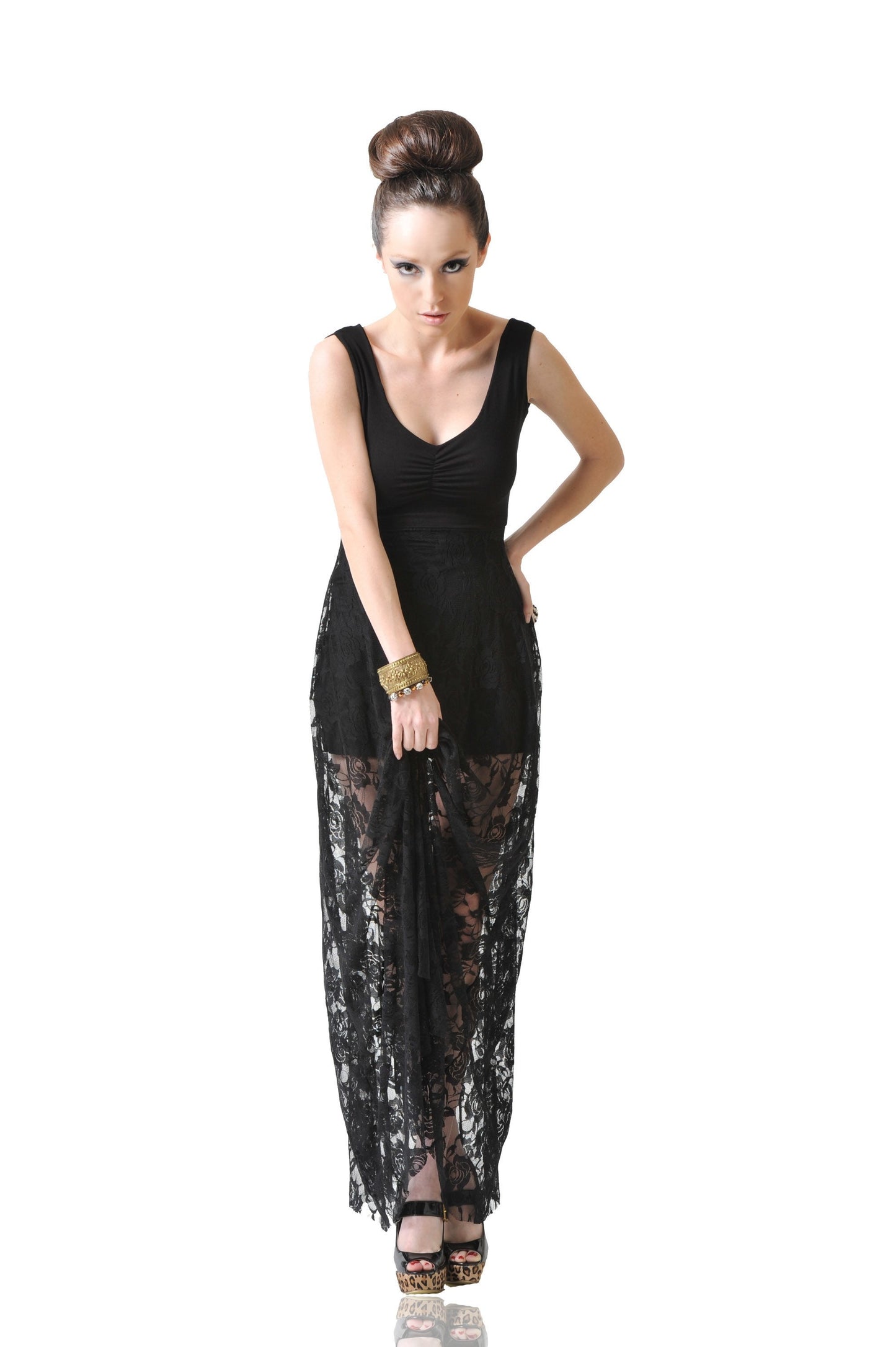 Lace Maxi Dress with Tank Top: Cinched Bust, Handmade in USA