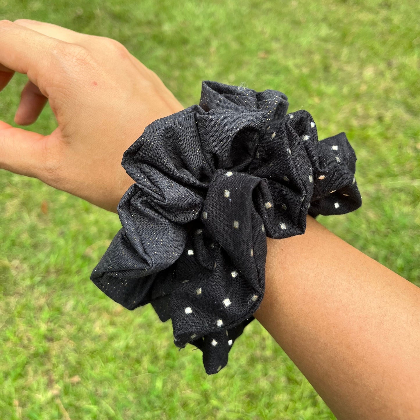 Black Festive Cotton Scrunchie: Holiday Hair Accessory