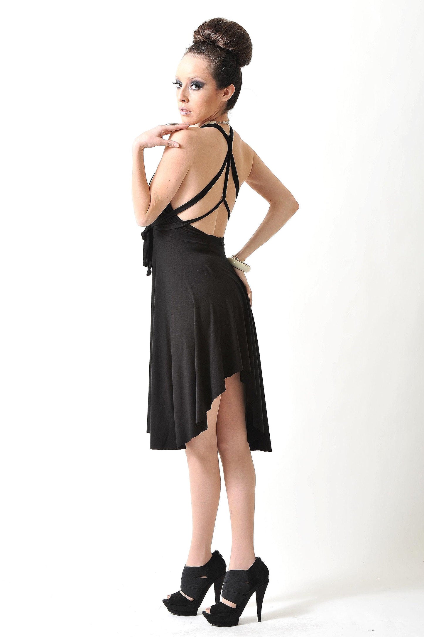 Convertible Little Black Dress: Multi-Way Asymmetrical Hem, Handmade