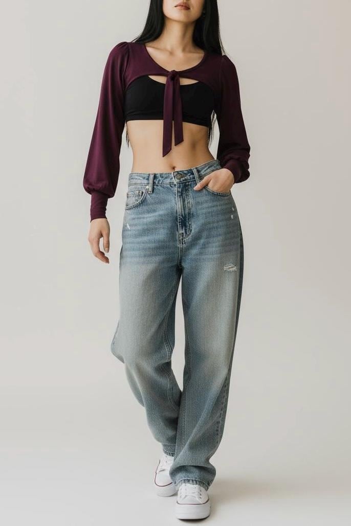 Tie-Front Long Sleeve Shrug | Soft Stretch Cropped Bolero Top