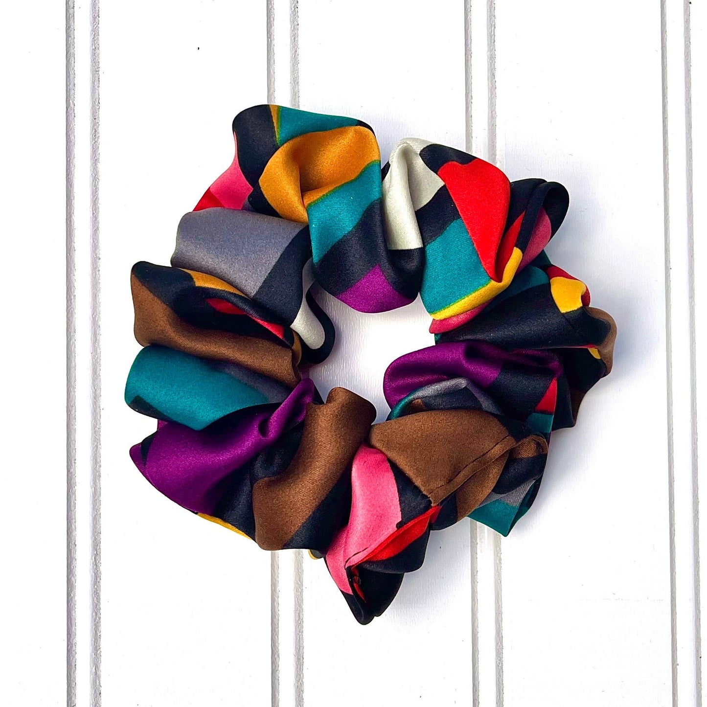 90s Inspired Colorful Scrunchie: Handmade Polyester Hair Fashion