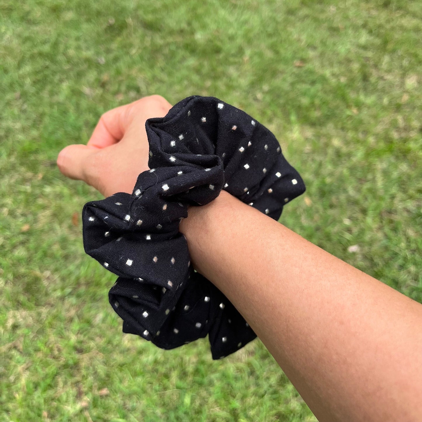 Black Festive Cotton Scrunchie: Holiday Hair Accessory