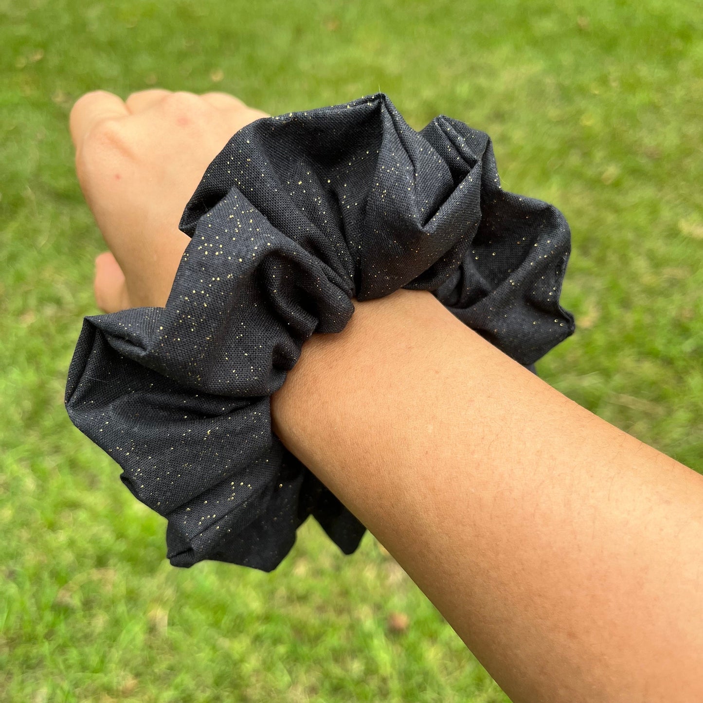 Black Festive Cotton Scrunchie: Holiday Hair Accessory