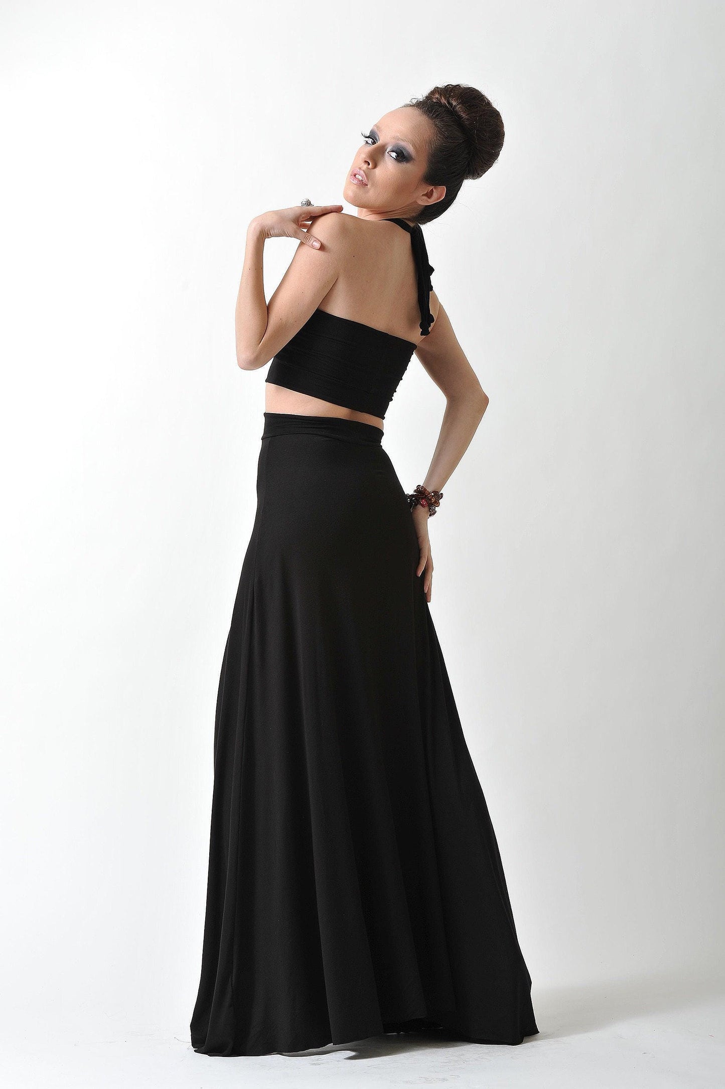 Halter Black Maxi Dress with Cut Outs - Handmade
