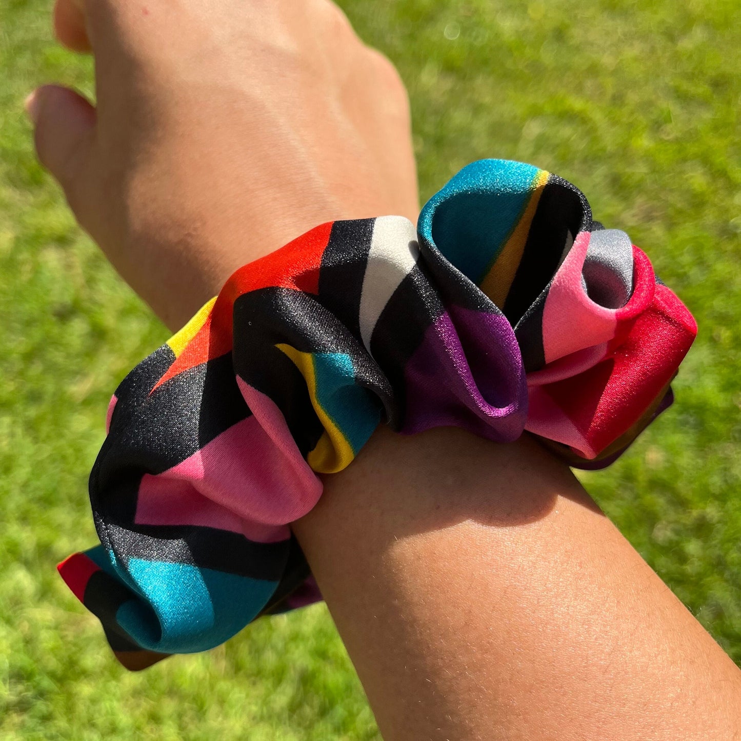 90s Inspired Colorful Scrunchie: Handmade Polyester Hair Fashion