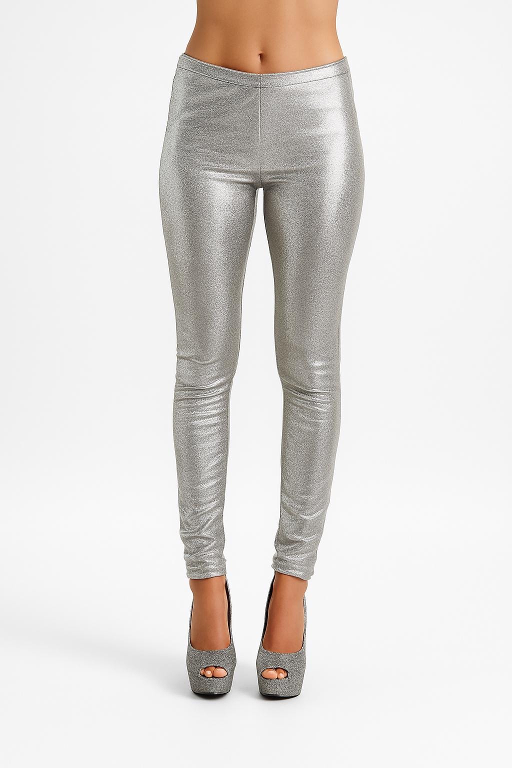Metallic Silver Disco Leggings: Party Nightclub Style