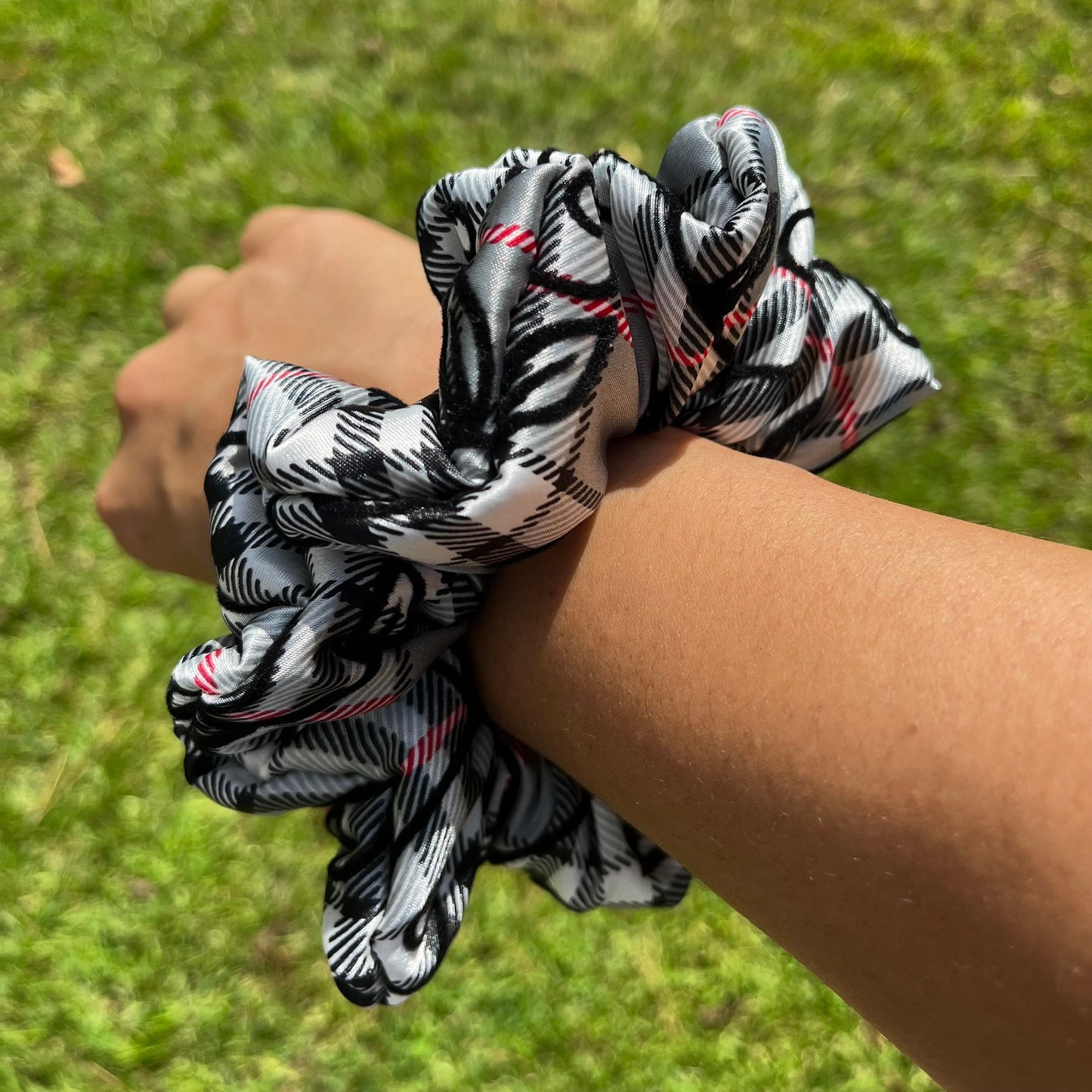 Red Velvet Plaid Scrunchies: Handmade Cotton Blend Hair Accessories