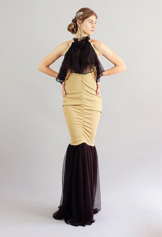 Beatrice Gold and Black Long Maxi Gown-Size M/L