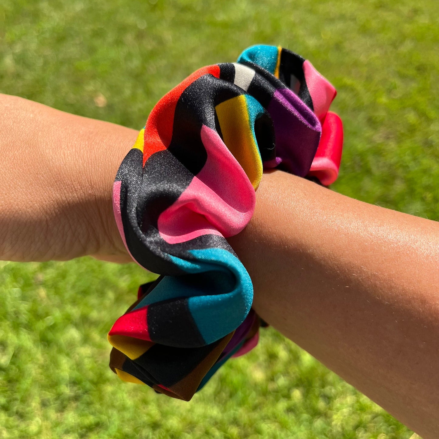 90s Inspired Colorful Scrunchie: Handmade Polyester Hair Fashion