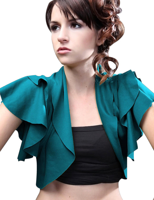 Ruffled Rayon Bolero Shrug: Open-Front Cropped Cover-Up