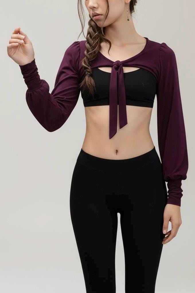 Tie-Front Long Sleeve Shrug | Soft Stretch Cropped Bolero Top