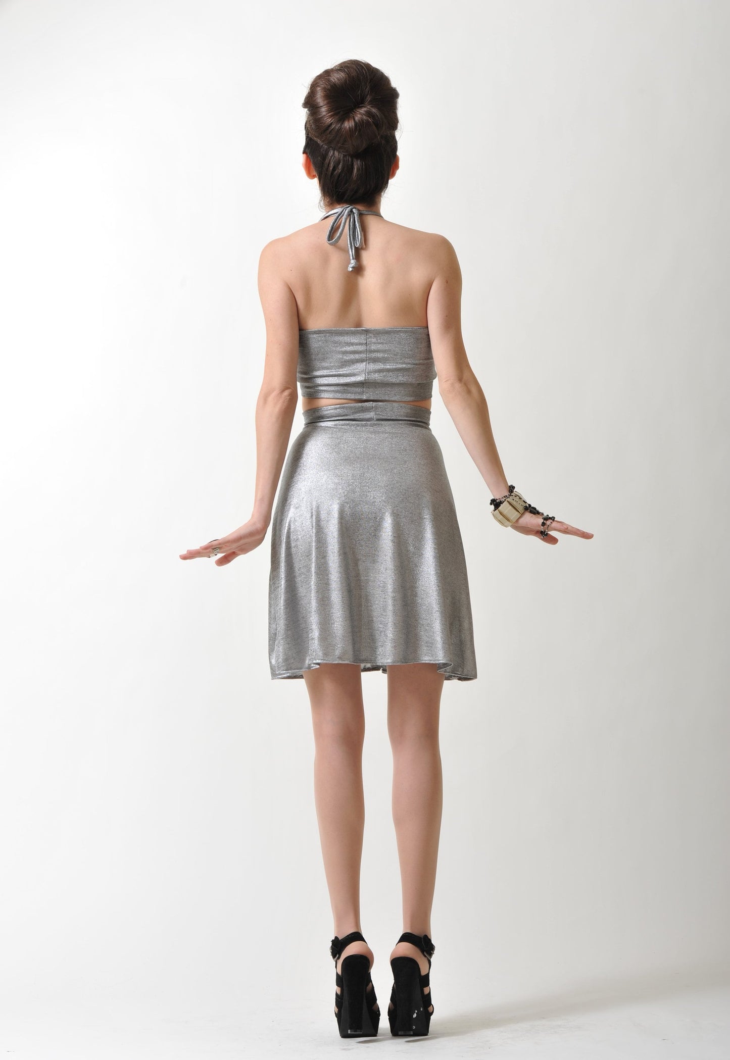 Metallic Silver Cut-Out Mini Dress: Handmade Party Clubwear