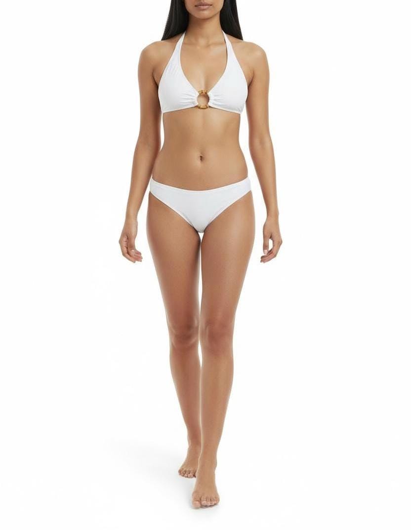 Halter Bikini Set with bamboo wood Ring Detail – Classic Top & Low-Rise Bottom