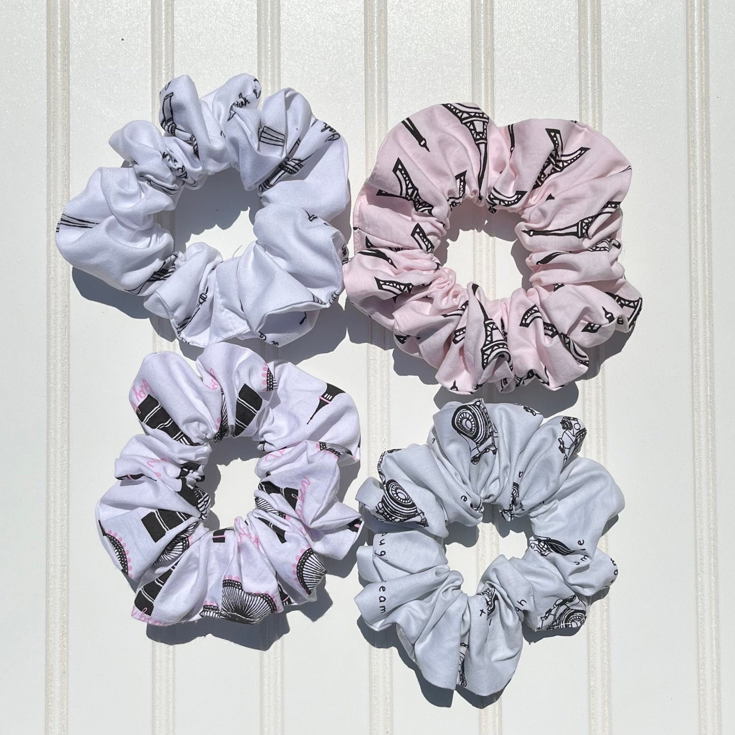 World Traveler Cotton Scrunchie Set: Paris, London Prints