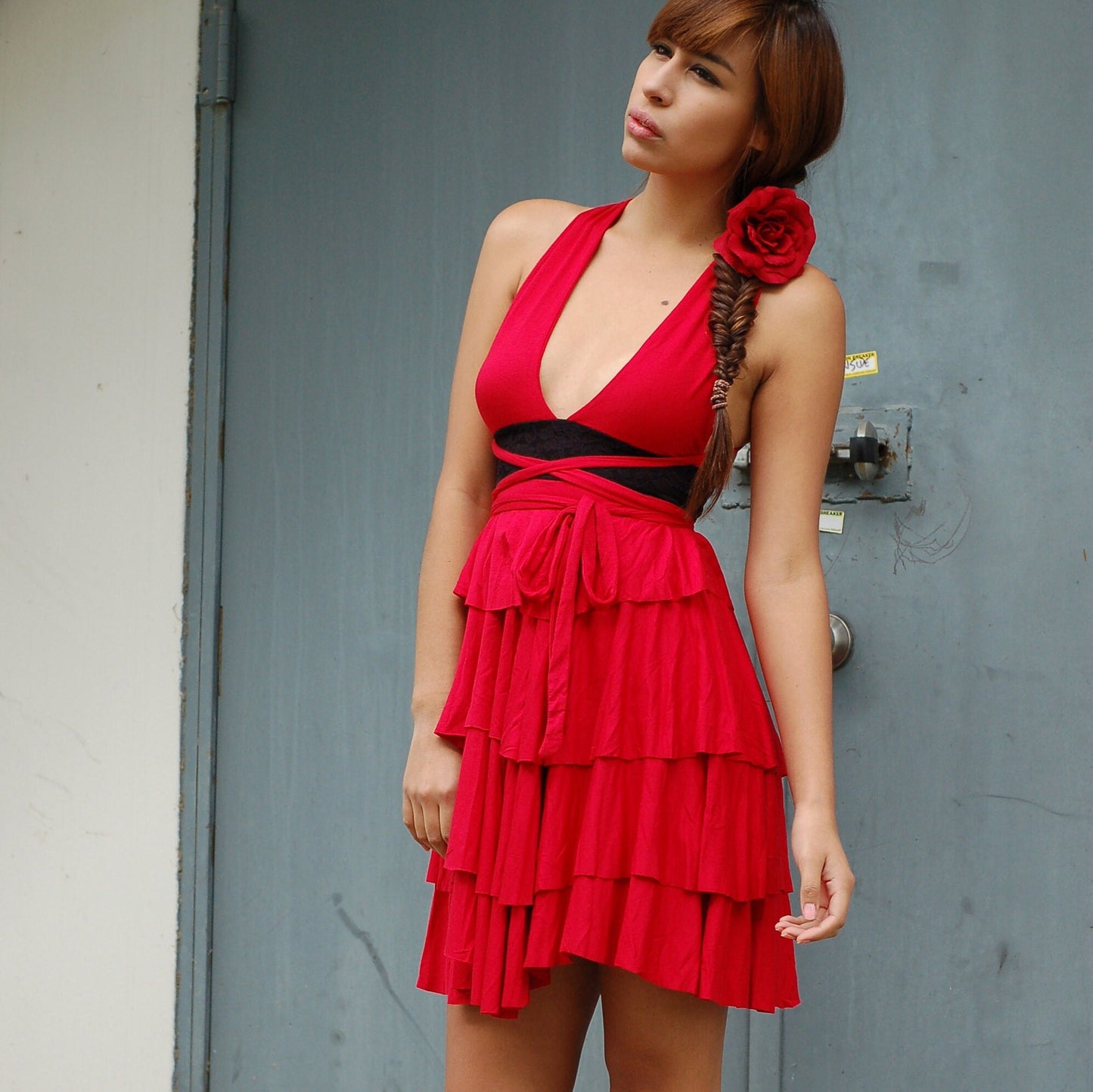 Tiered Flounce Multi-Way Dress: Red Ruffle Dancing Dress