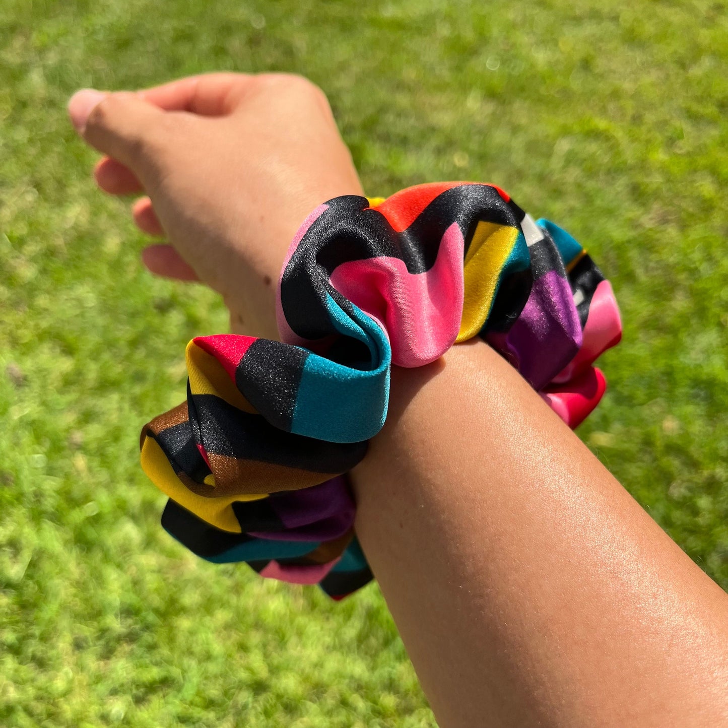 90s Inspired Colorful Scrunchie: Handmade Polyester Hair Fashion