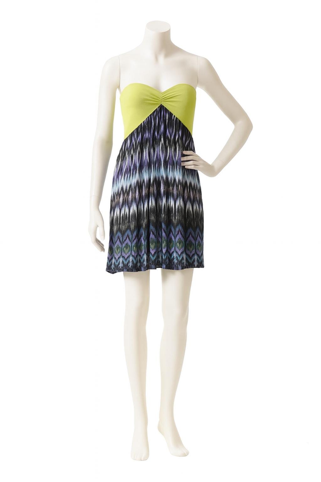 Strapless Tribal Print Mini Dress: Cinched Bust Summer Dress