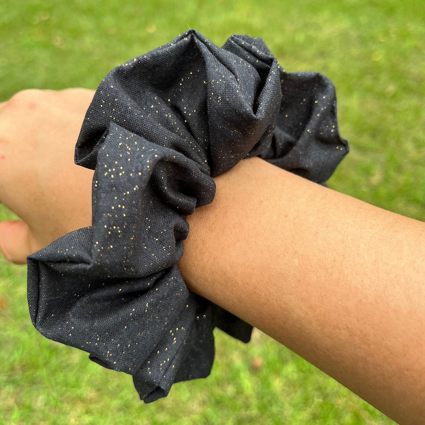 Black Festive Cotton Scrunchie: Holiday Hair Accessory