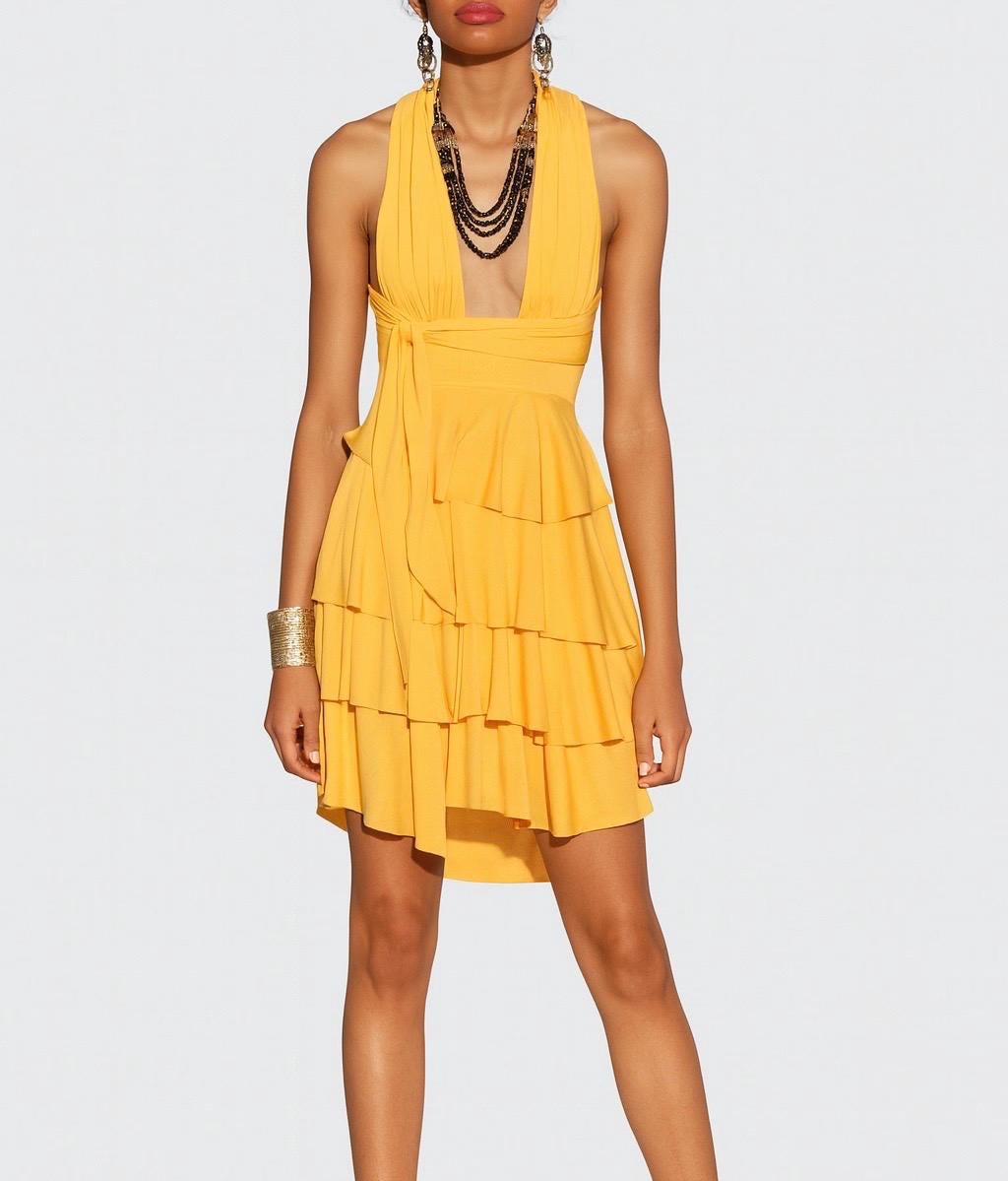 Tiered Ruffle Mini Dress: Infinity Tie Straps, Handmade in USA