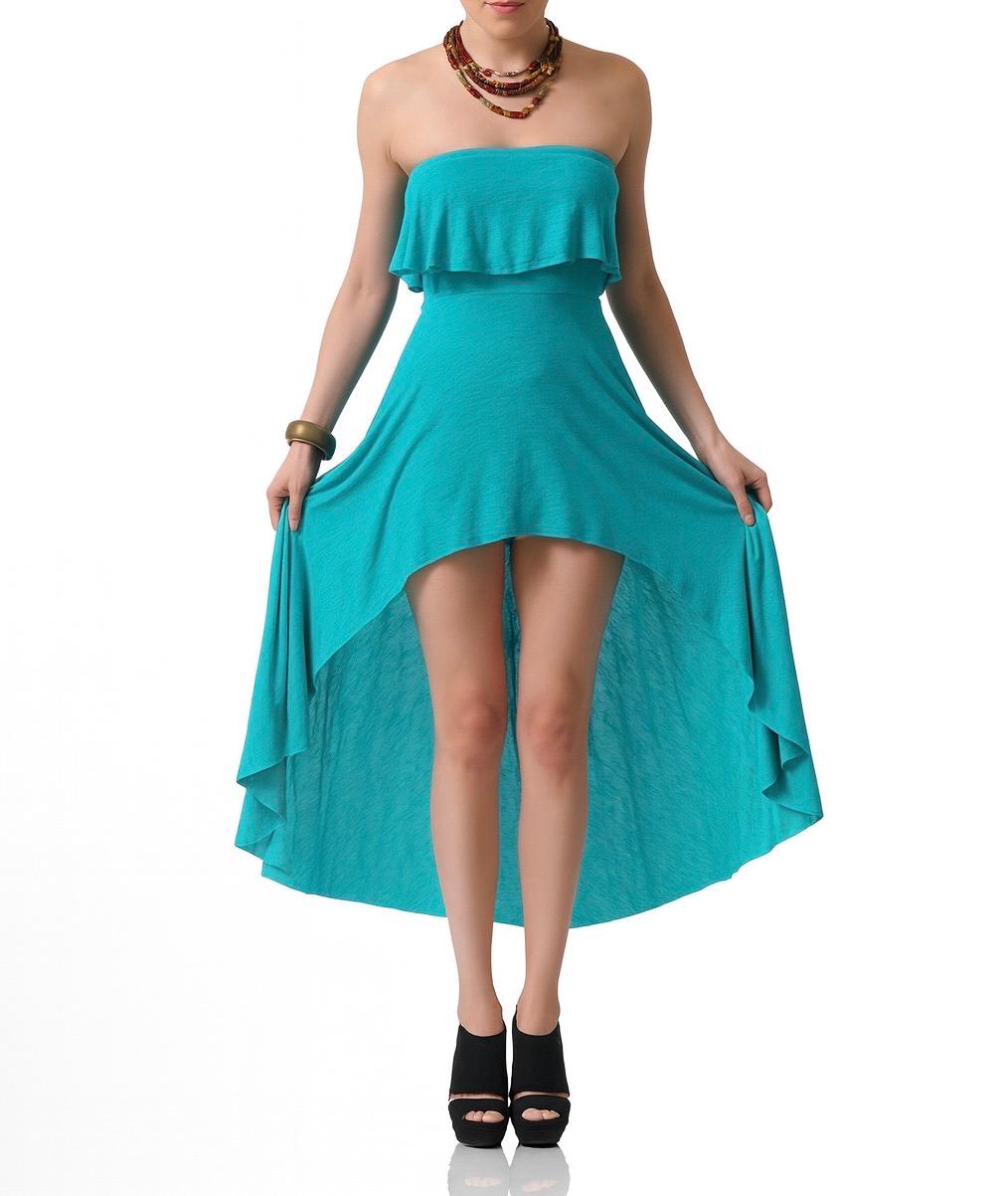 Strapless Hi-Low Dress: Flounce Hem Flowy Summer Dress