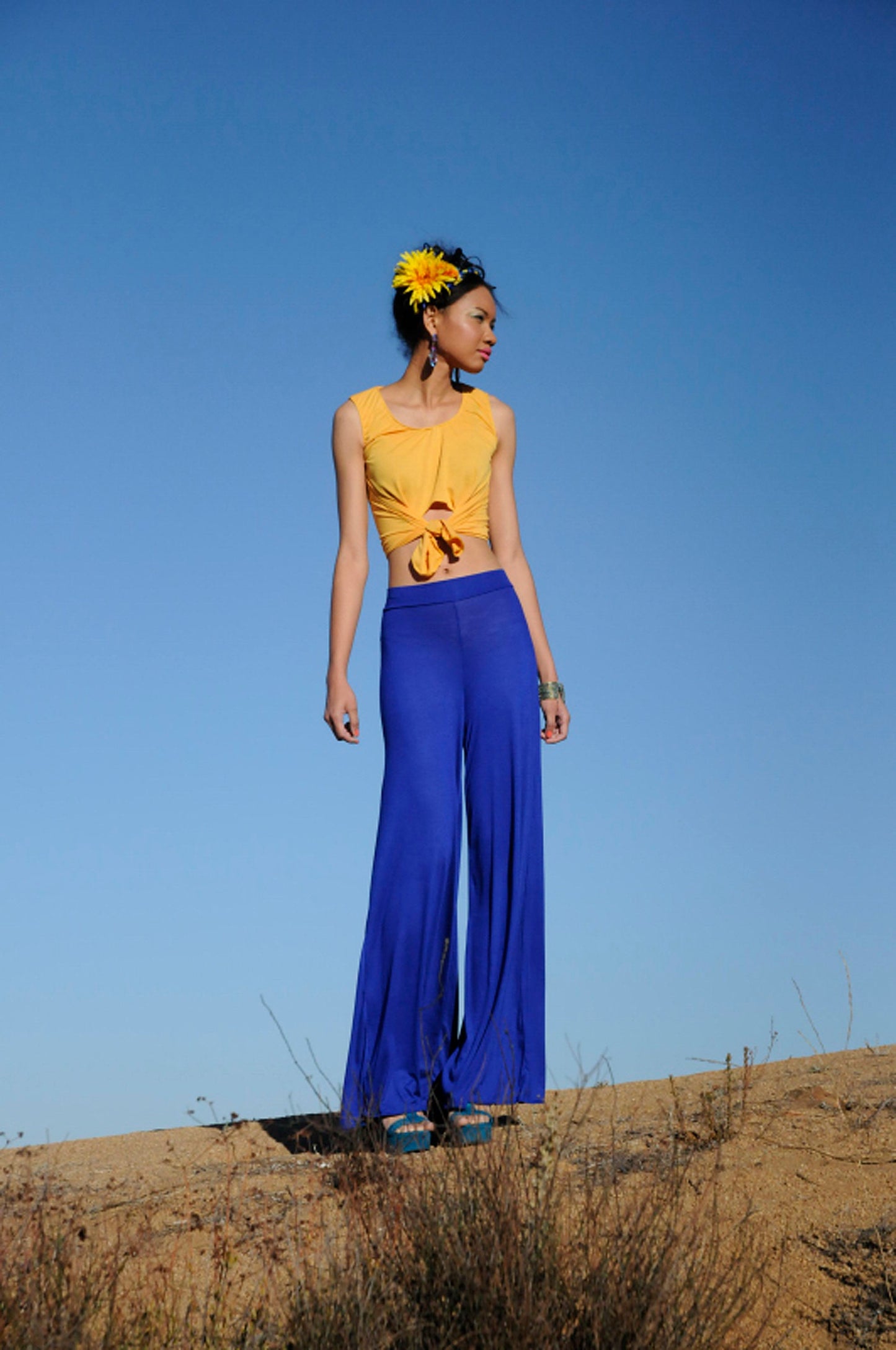 Margo Wide Leg Palazzo Pants: Stretch Jersey Knit