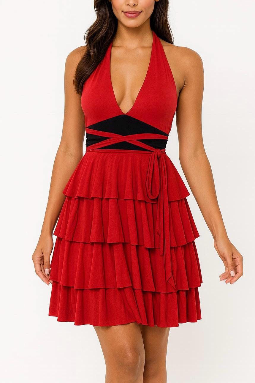 Tiered Flounce Multi-Way Dress: Red Ruffle Dancing Dress