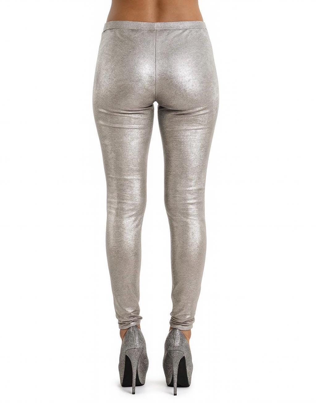 Metallic Silver Disco Leggings: Party Nightclub Style