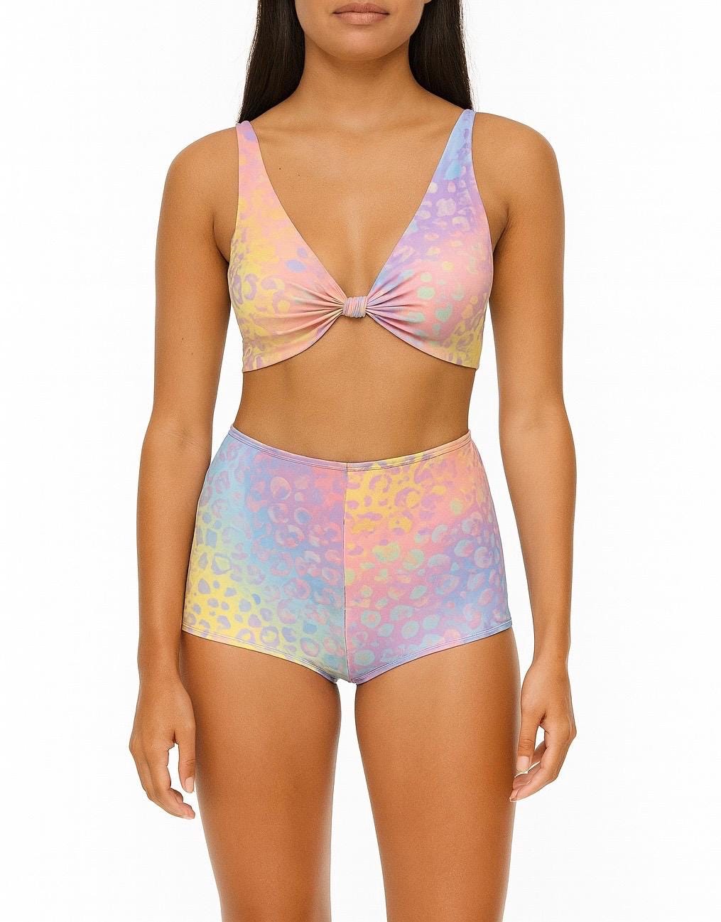 Pastel Ombre Leopard Print Bikini: High Waisted Two-Piece Swimsuit