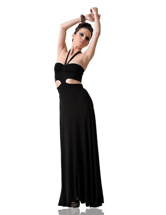 Halter Black Maxi Dress with Cut Outs - Handmade