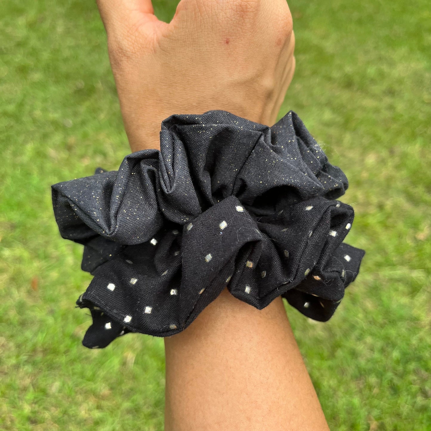 Black Festive Cotton Scrunchie: Holiday Hair Accessory