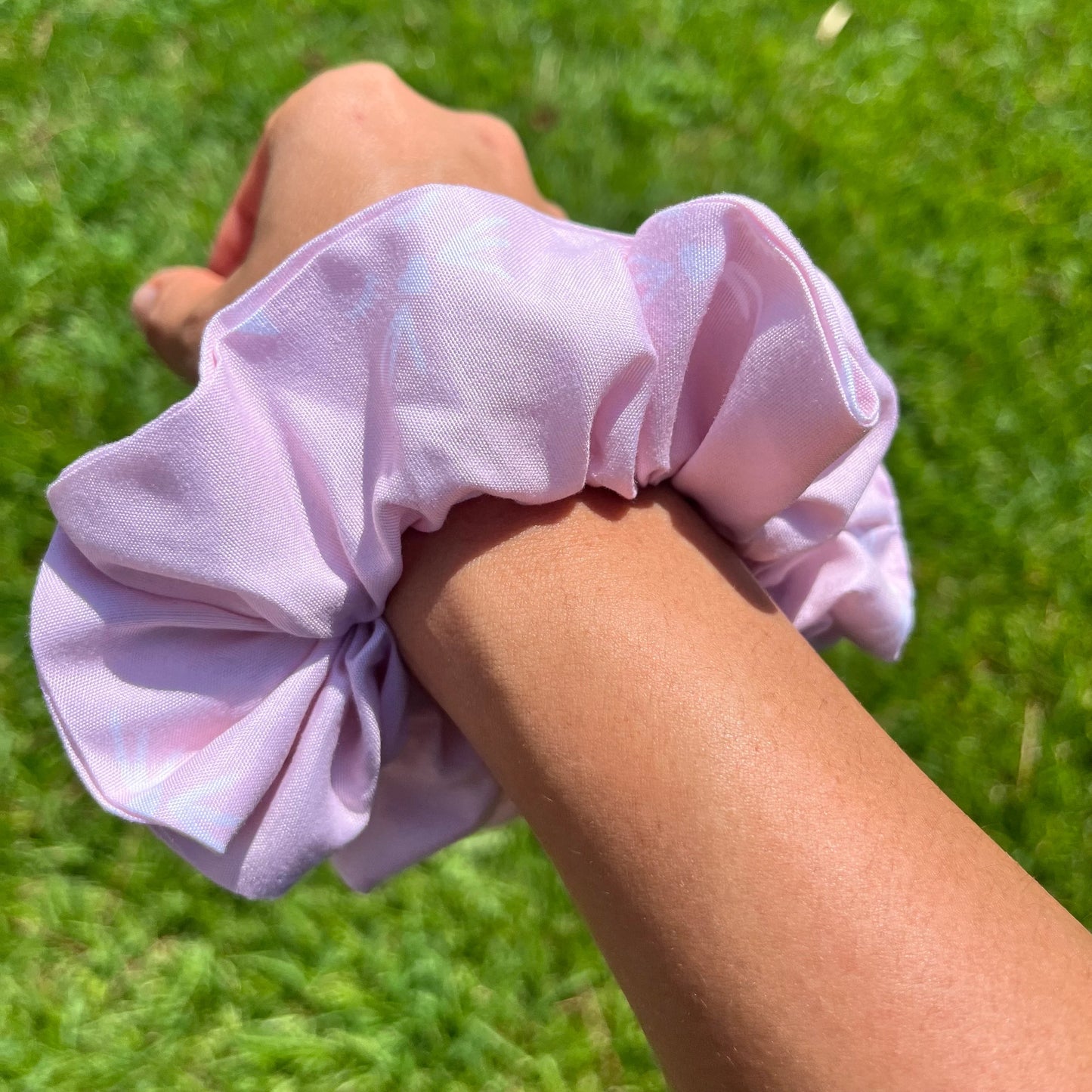 Pink & Aqua Scrunchie Set: Geometric, Kitty, Metallic Hair Fashion