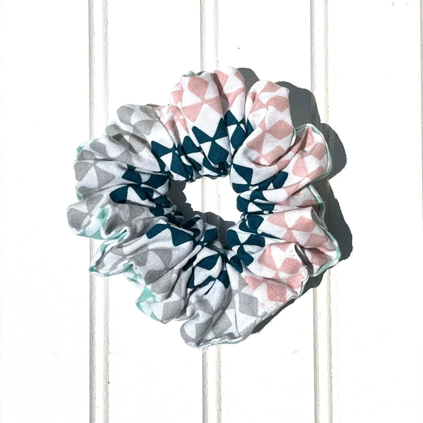 Pink & Aqua Scrunchie Set: Geometric, Kitty, Metallic Hair Fashion