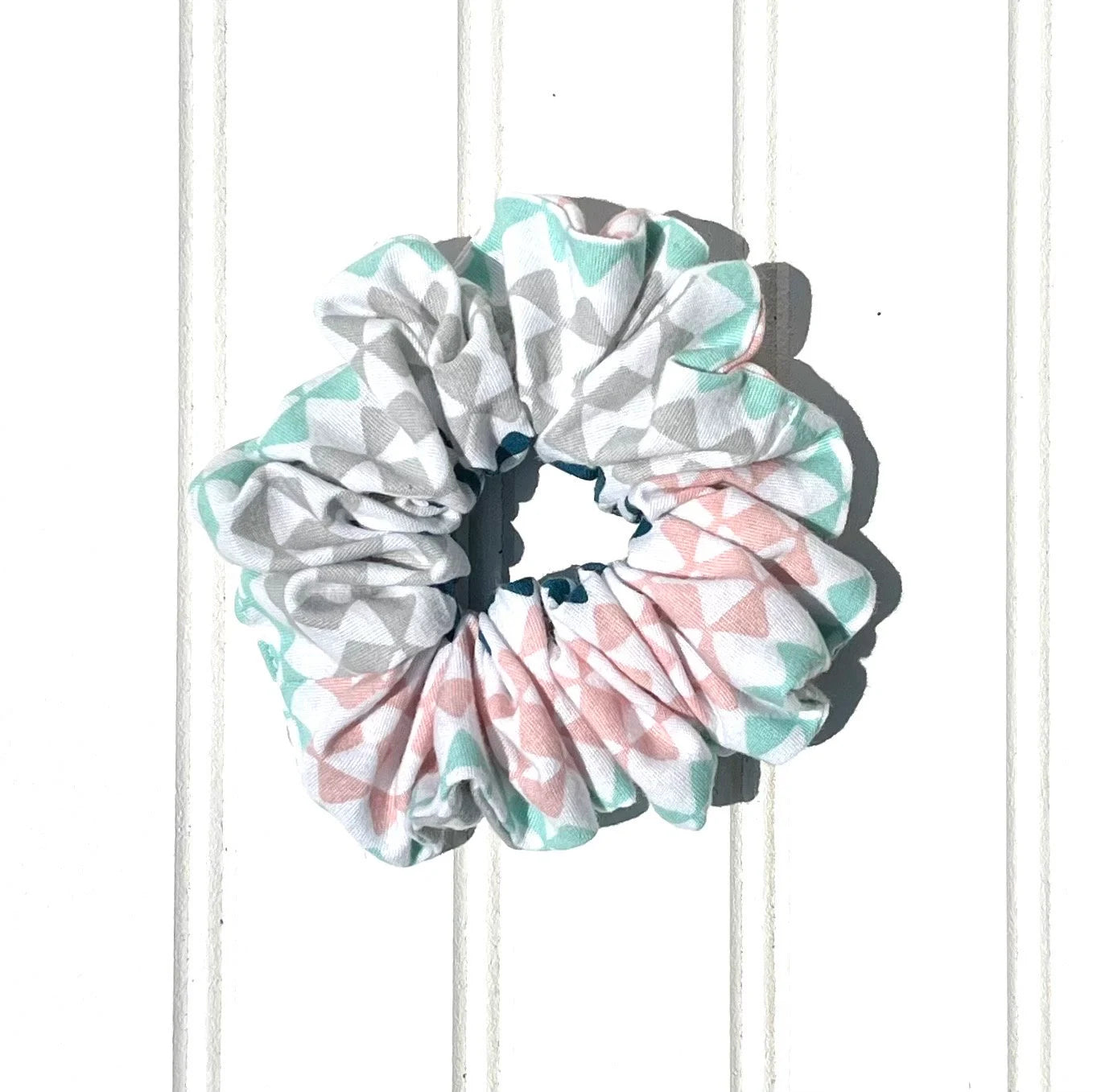 Pink & Aqua Scrunchie Set: Geometric, Kitty, Metallic Hair Fashion