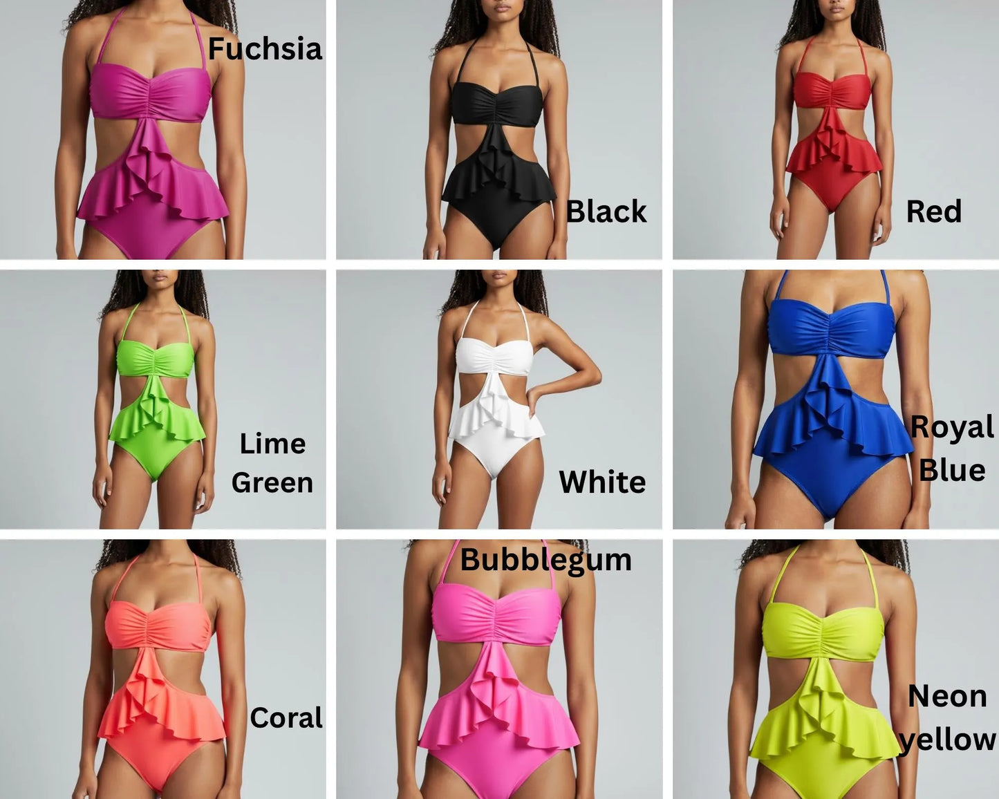 Ruffle Cutout One-Piece Swimsuit – Flounce Peplum Monokini with Halter Tie Back