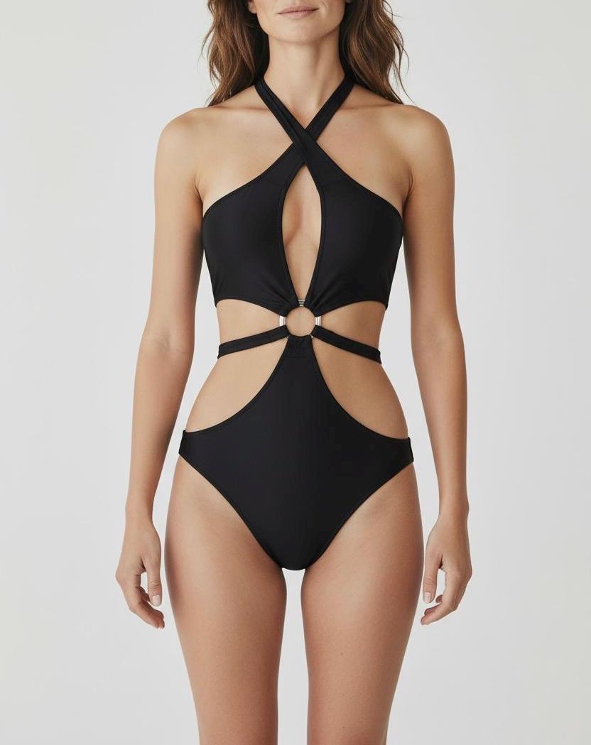 Glamour Center Ring Halter Monokini Swimsuit