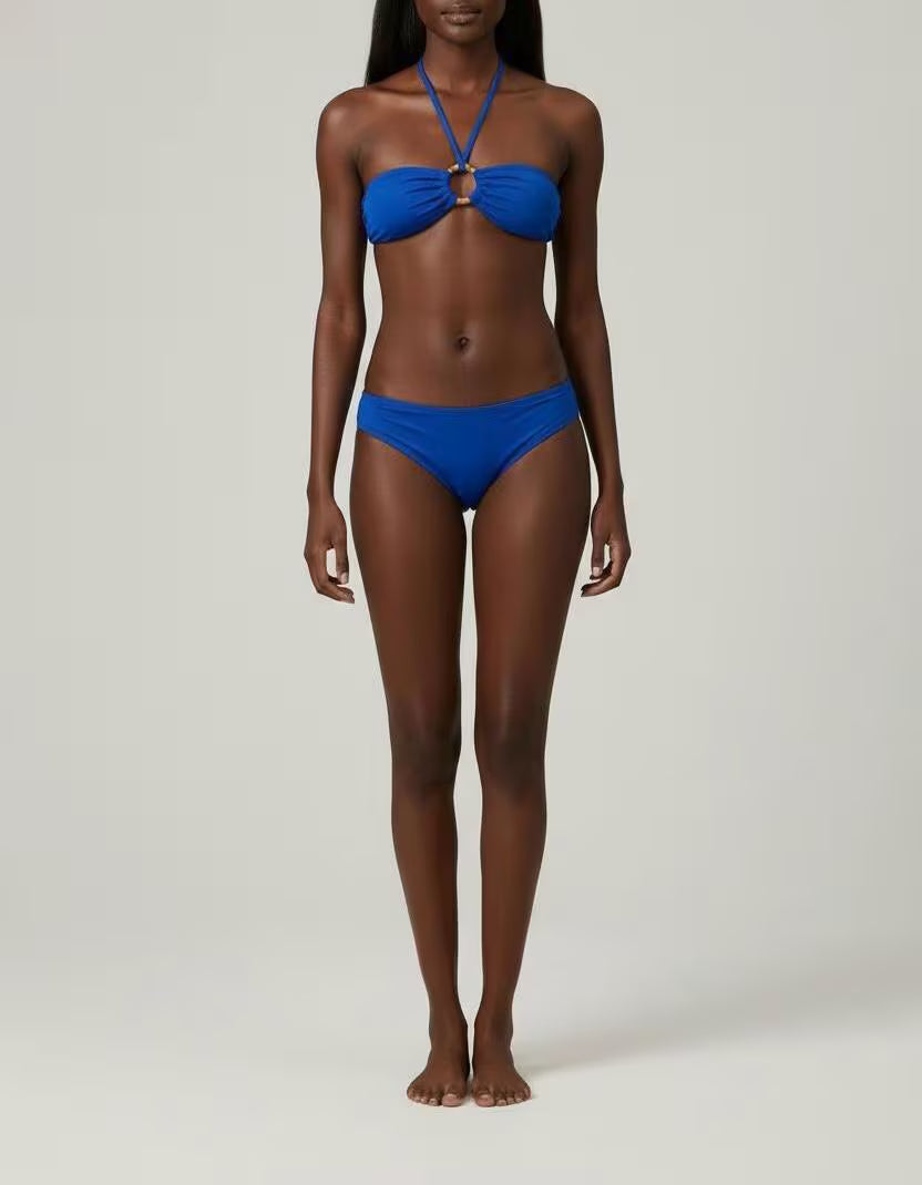 Ring Detail Halter Bikini Set – Elegant Bandeau Two-Piece Swimsuit