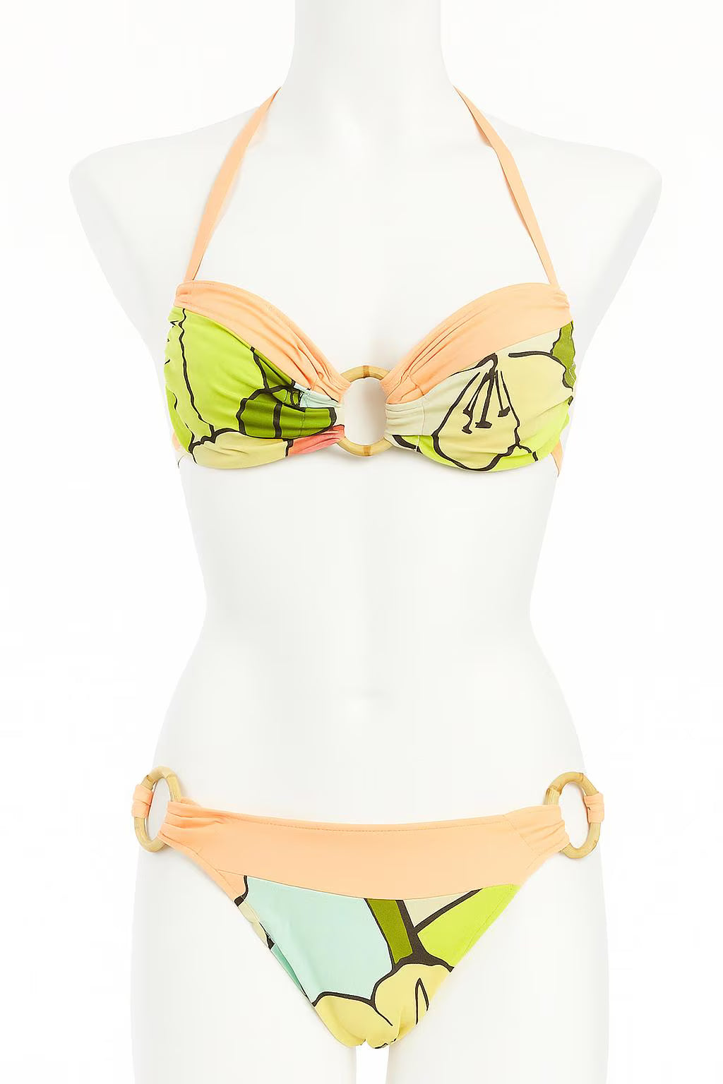 Tropical Print Ring Two-Piece Bikini Swimsuit