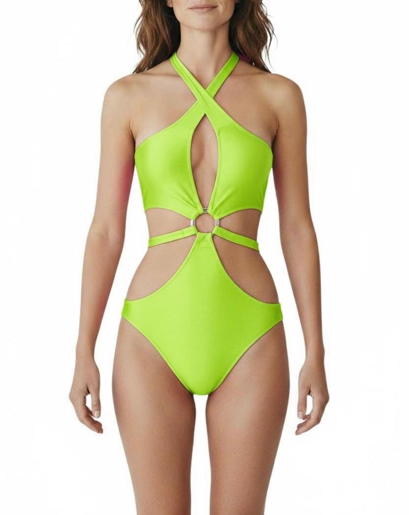 Glamour Center Ring Halter Monokini Swimsuit
