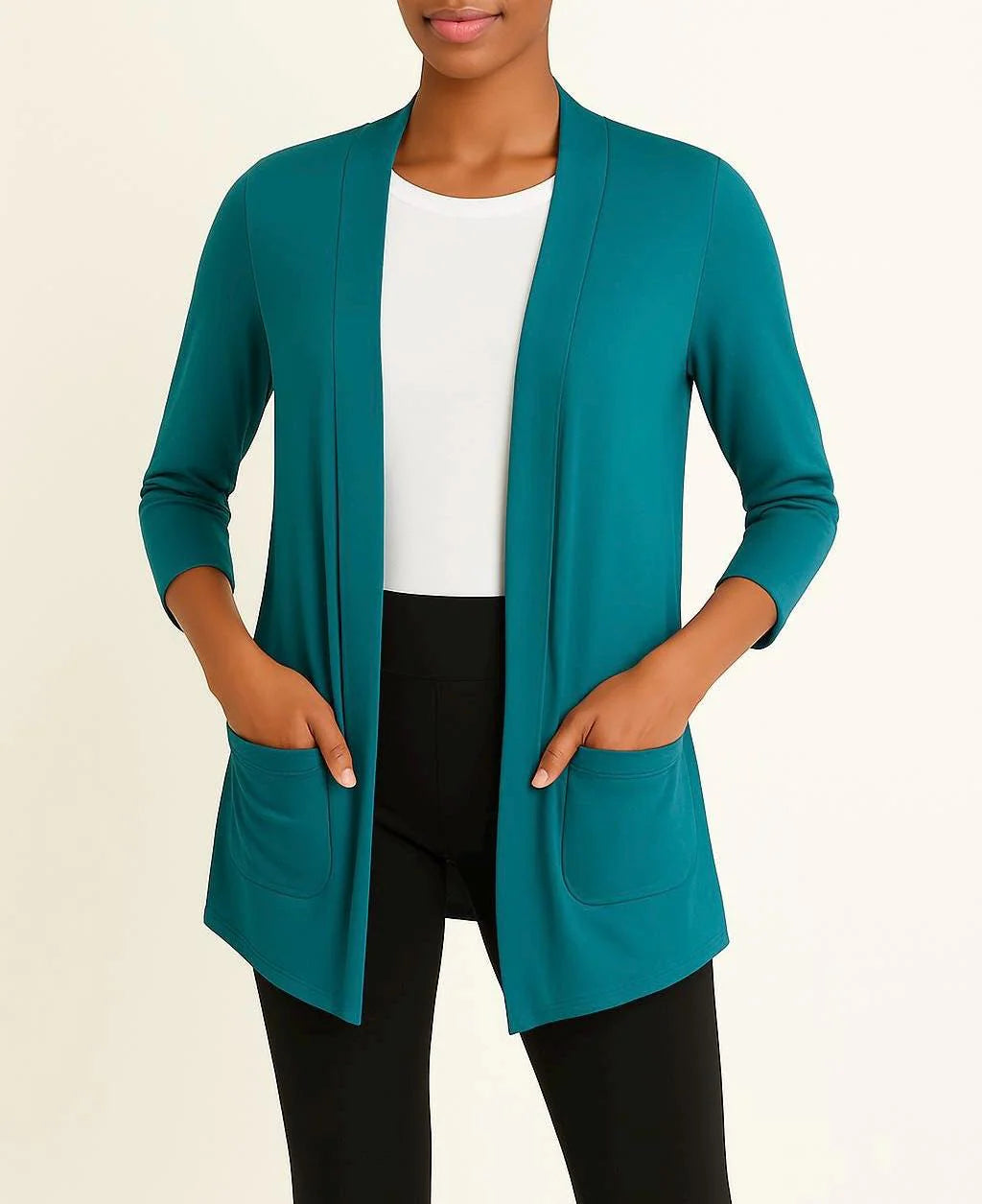 Open Front Cardigan: Handmade Rayon Blend Jacket with Pockets
