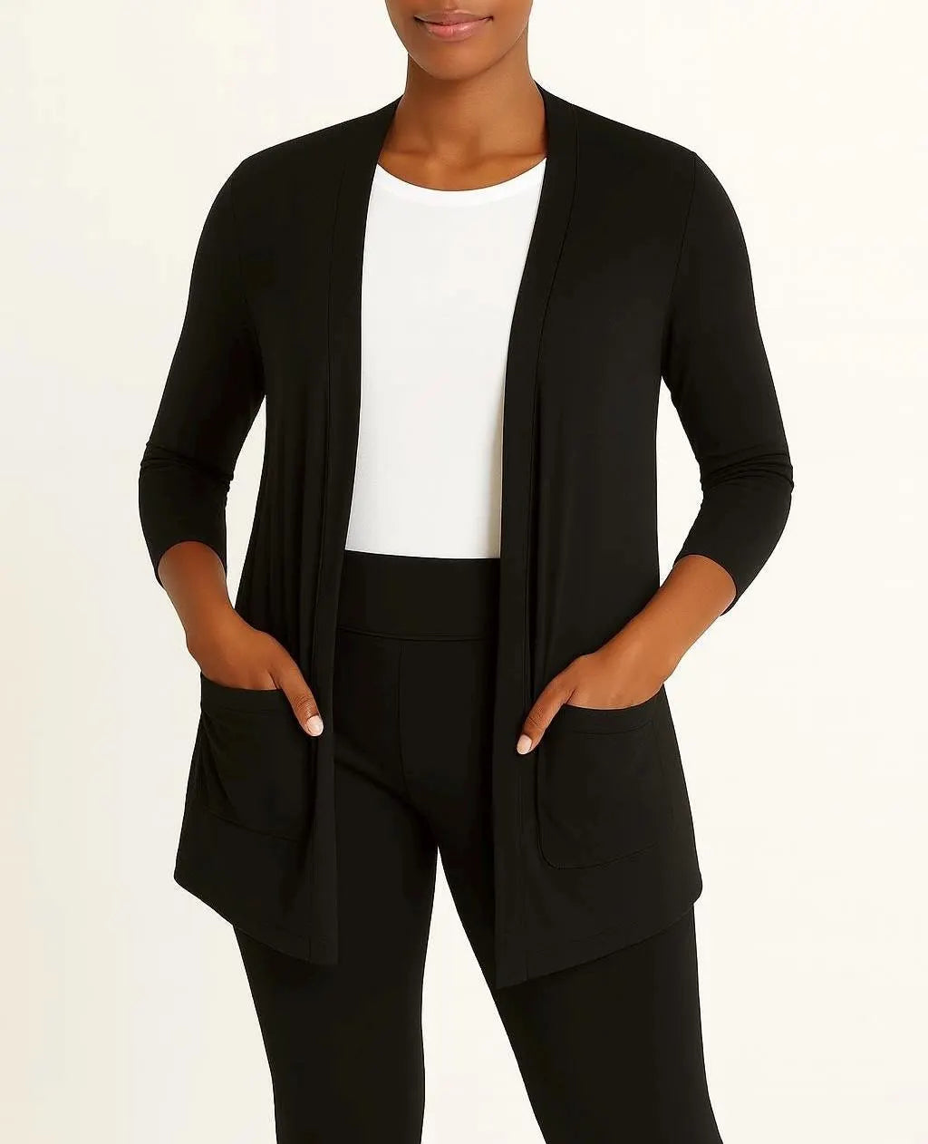 Open Front Cardigan: Handmade Rayon Blend Jacket with Pockets