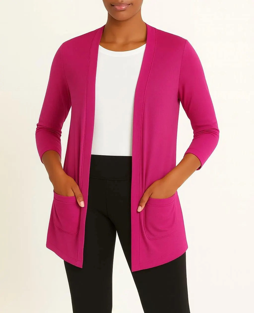 Open Front Cardigan: Handmade Rayon Blend Jacket with Pockets