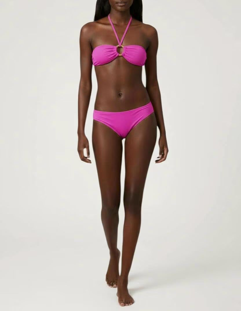 Ring Detail Halter Bikini Set – Elegant Bandeau Two-Piece Swimsuit