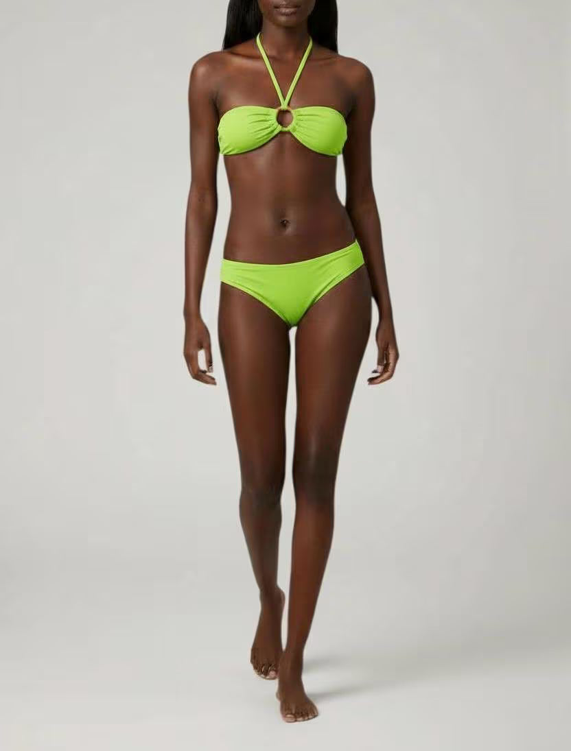 Ring Detail Halter Bikini Set – Elegant Bandeau Two-Piece Swimsuit